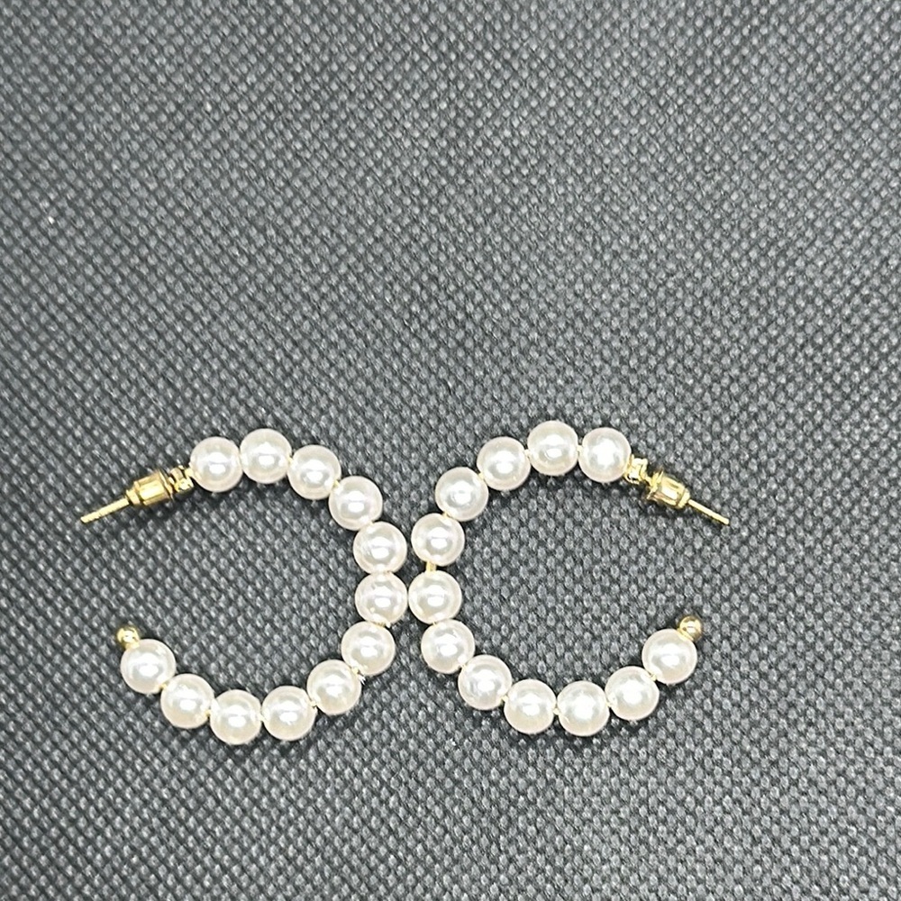 Elegant Simulated Pearl Hoop Earrings | Classic Gold Tone | Statement Jewelry